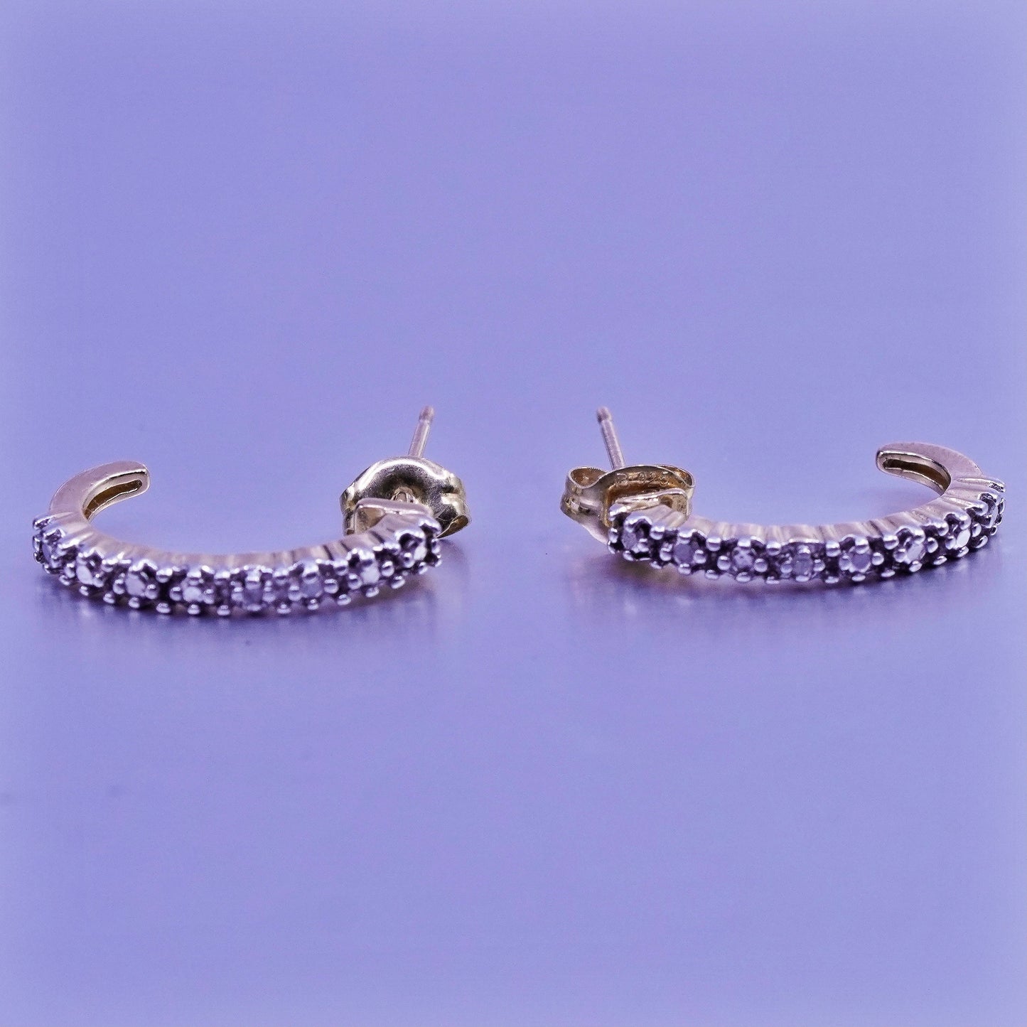 0.75”, vermeil gold over Sterling silver earrings, 925 hoops with diamond