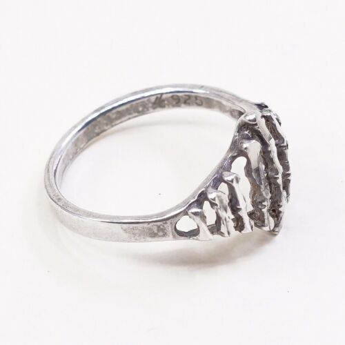 Size 8, Vtg Sterling Silver Handmade Ring, 925 Silver Band W/ Filigree Lines