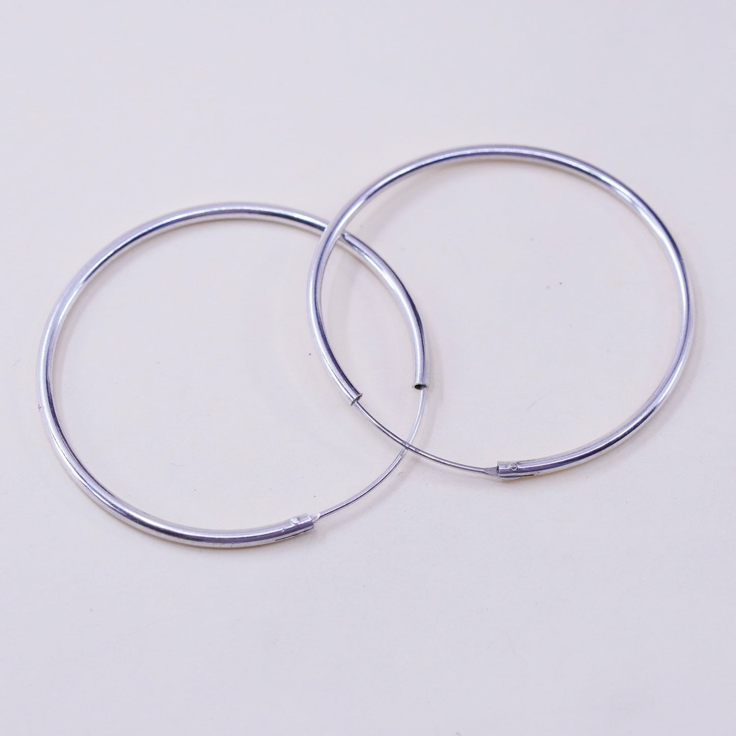 1.5” Vintage sterling 925 silver loop earrings, minimalist primitive hoops