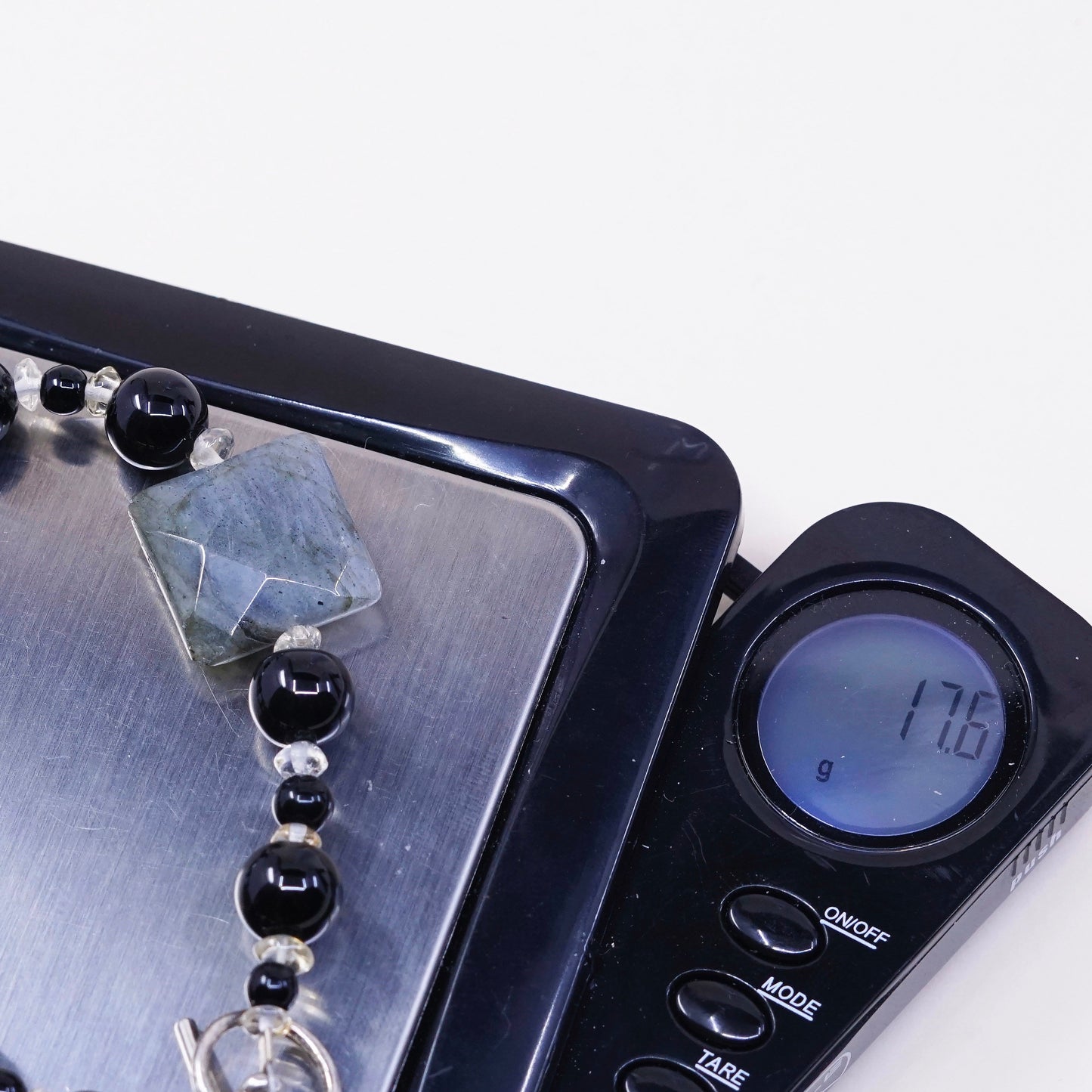 7”, Vintage handmade bracelet with square labradorite and obsidian