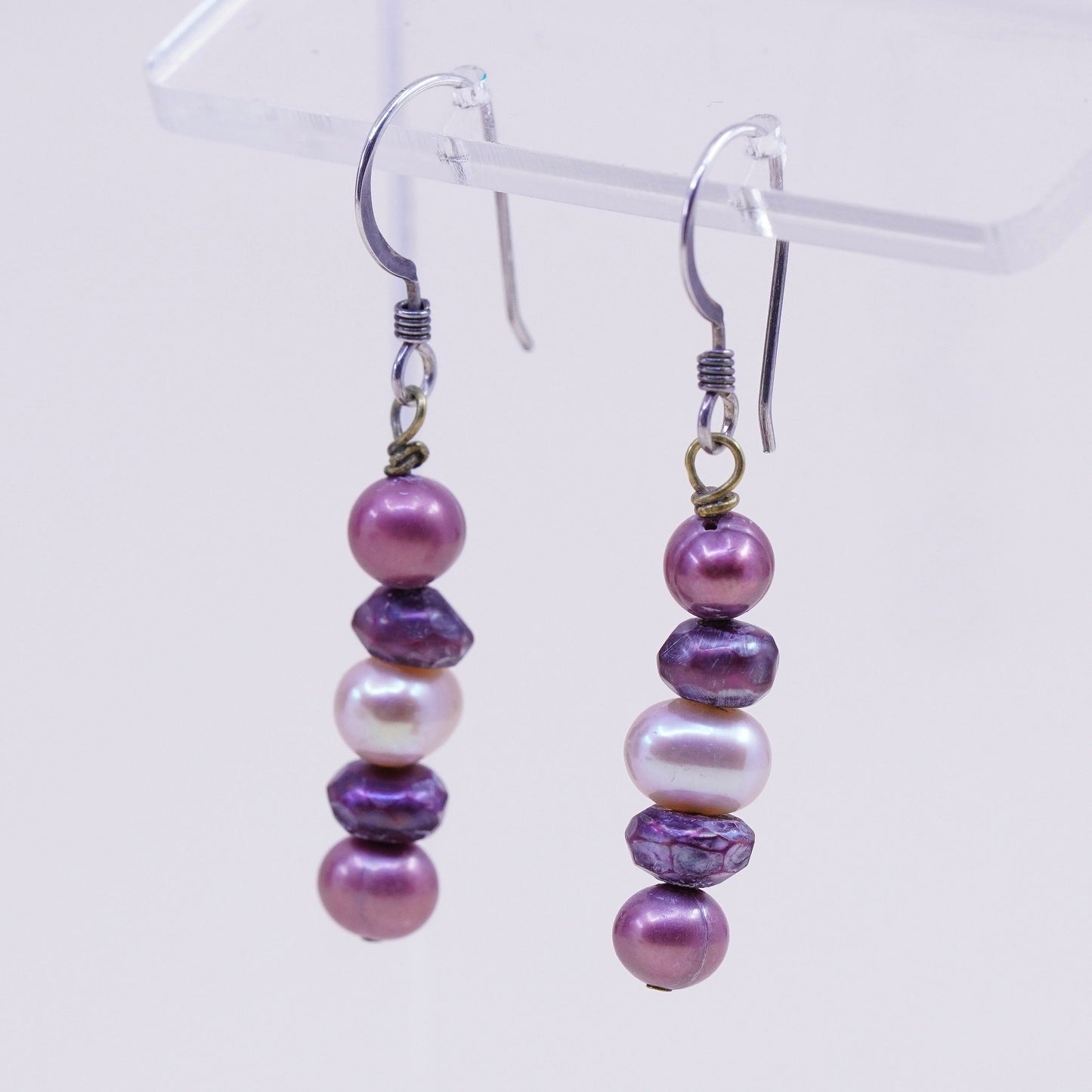 Vintage Sterling silver handmade earrings, 925 hooks with pearl drops