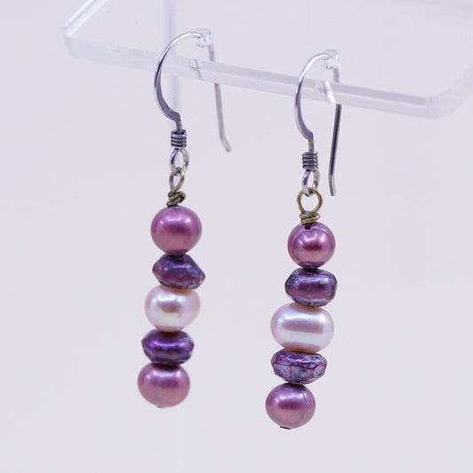 Vintage Sterling silver handmade earrings, 925 hooks with pearl drops