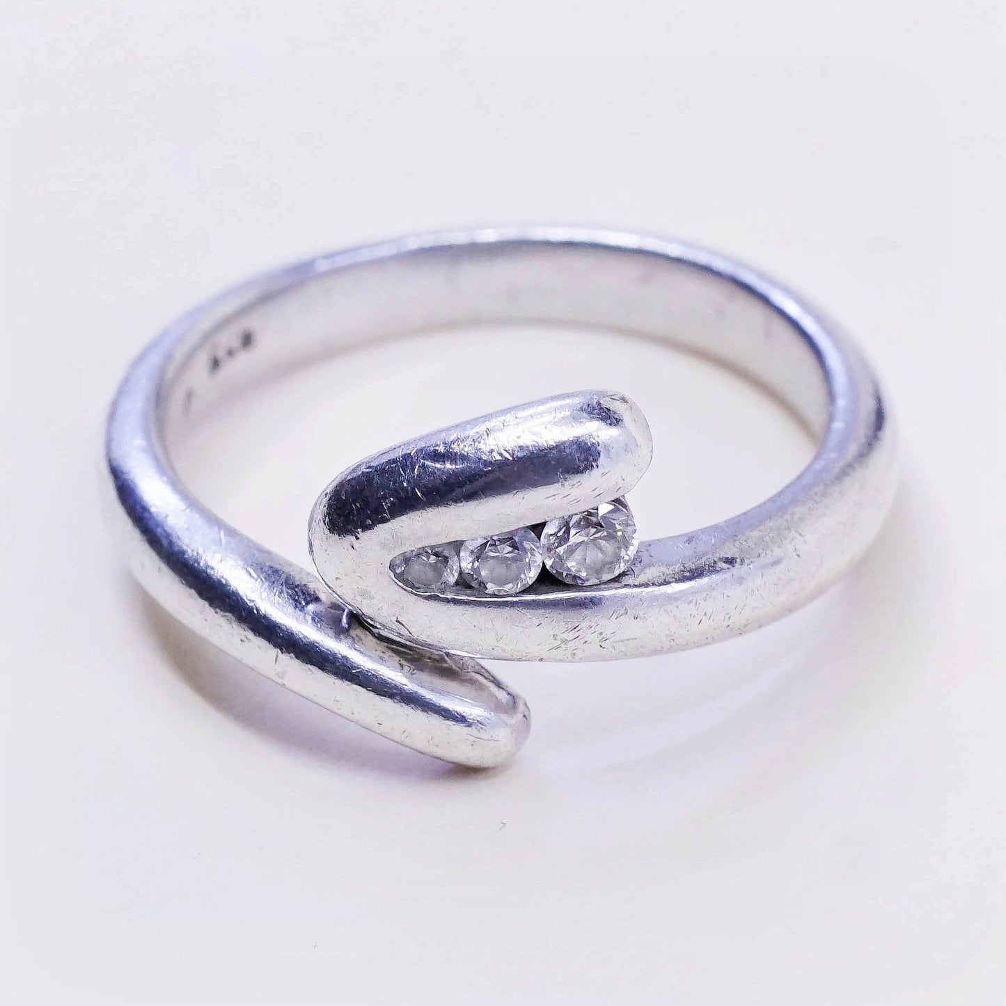Size 10.5, Vintage sterling silver handmade ring, engagement ring w/ cz