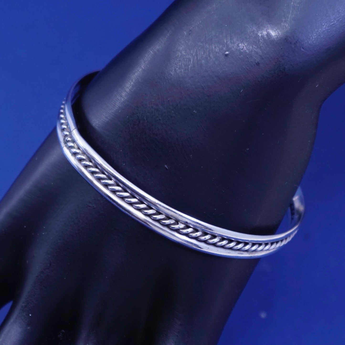 7.75”, vintage sterling silver handmade bracelet, 925 twisted cable bangle