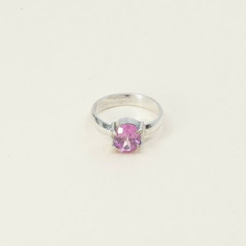 Sz 8, Sterling Silver Ring, 925 Silver Engagement Ring W/ pink Crystal