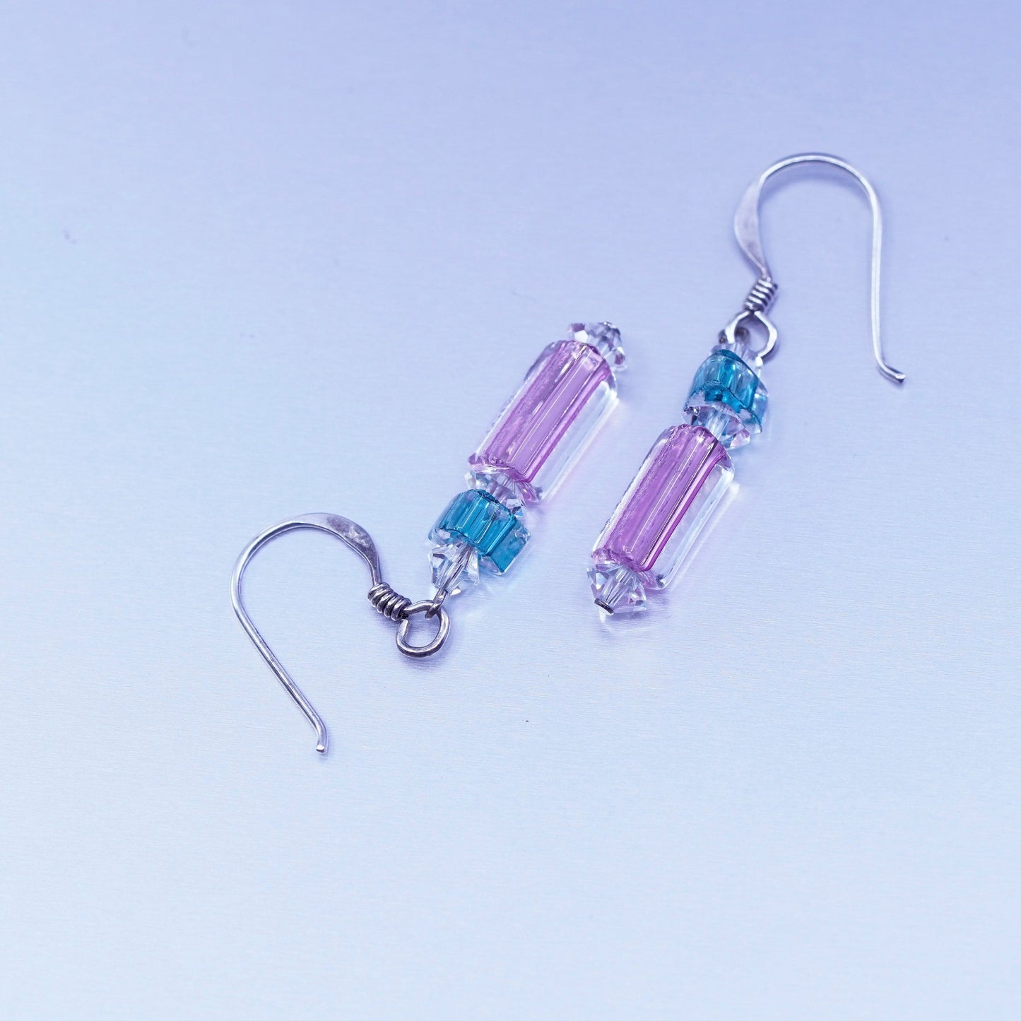 Vintage Sterling 925 silver handmade earrings with pink crystal