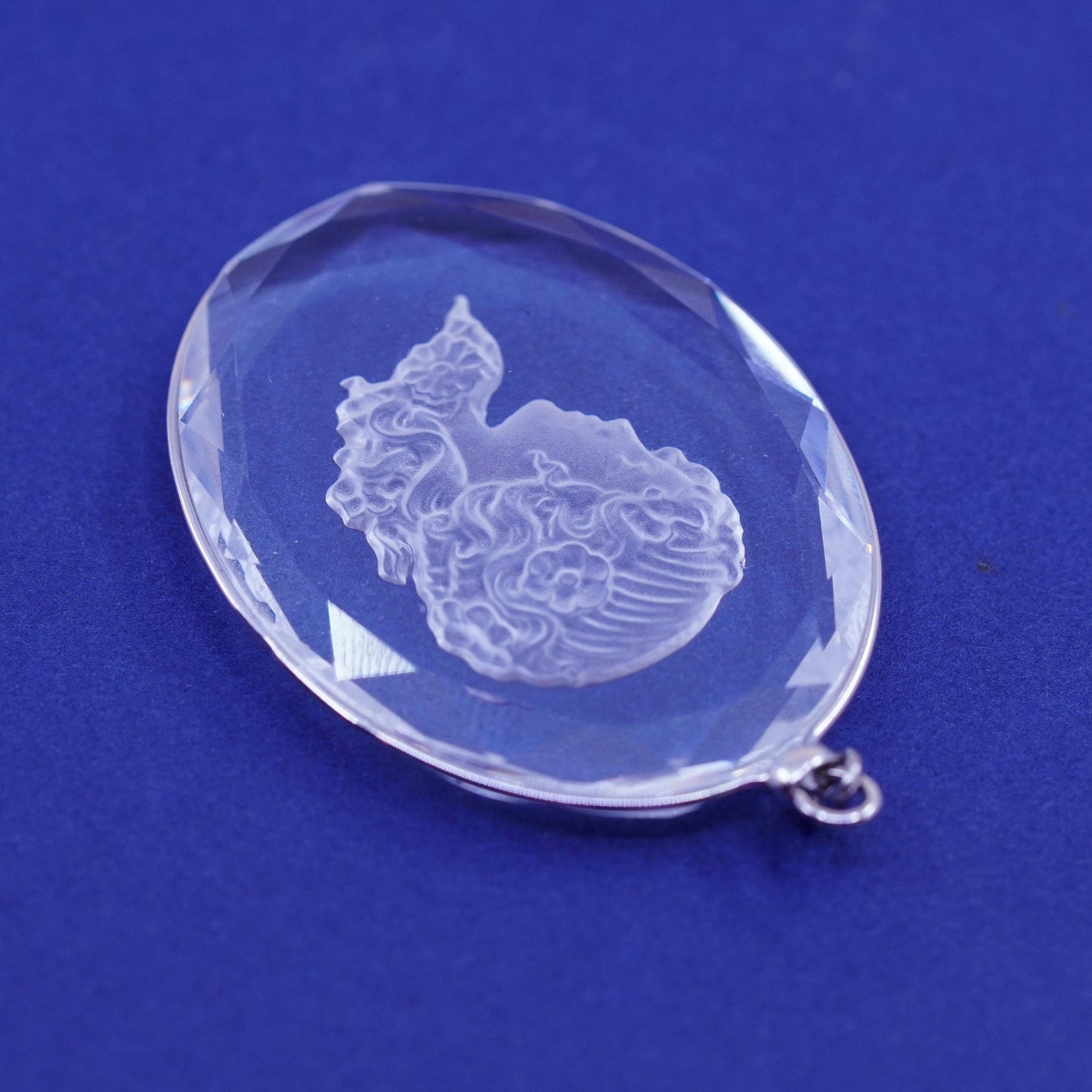Vintage Sterling 925 silver with oval artisan glass pendant with woman portrait