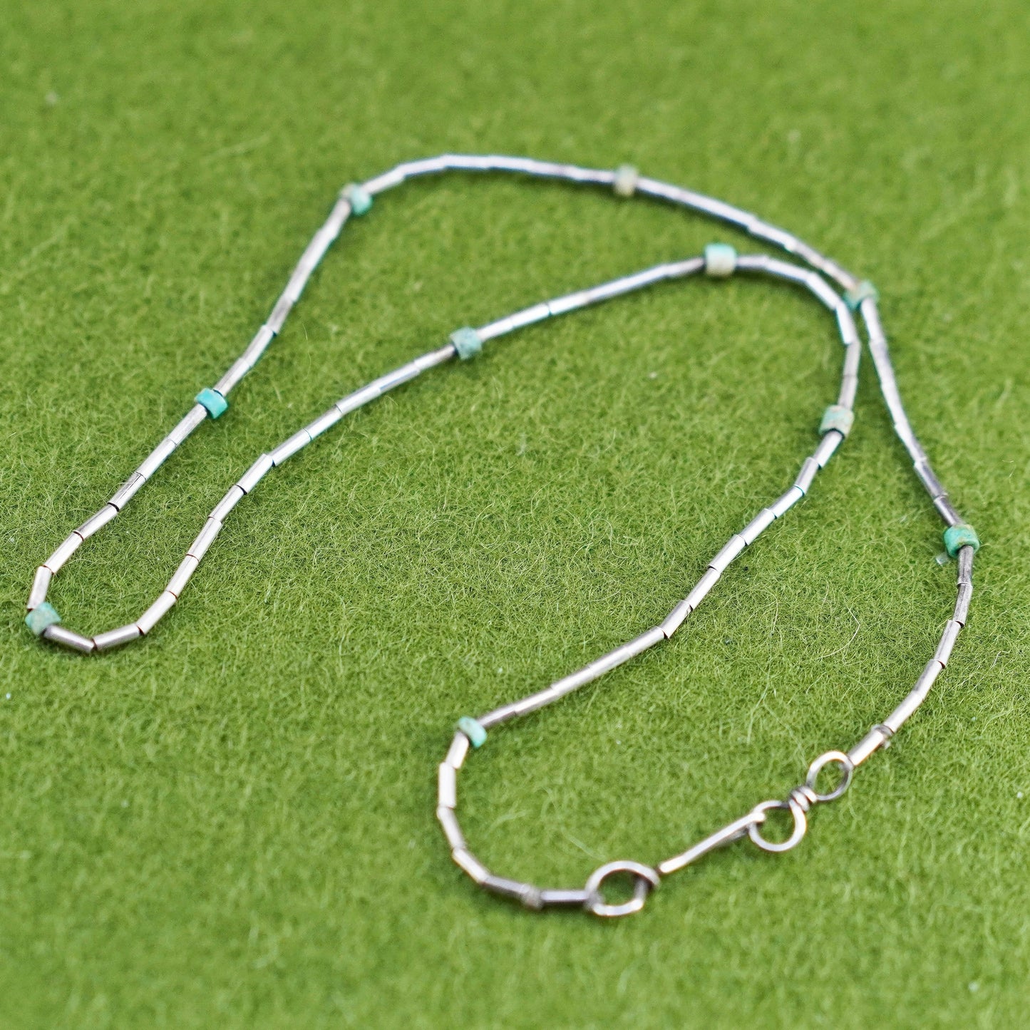 14”, Native American Navajo Sterling necklace 925 liquid silver chain turquoise