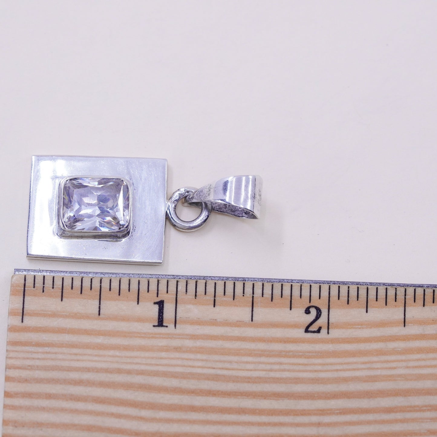 Vintage sterling 925 silver cz handmade rectangular pendant