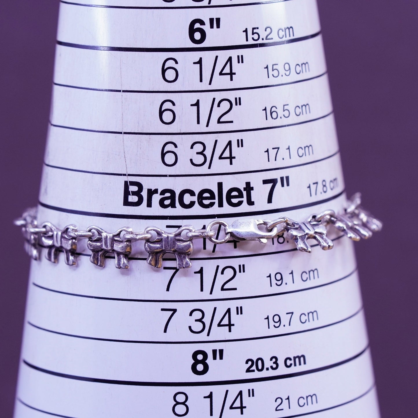 7.25”, Sterling silver handmade bracelet, Italy 925 ribbon bow tie link chain