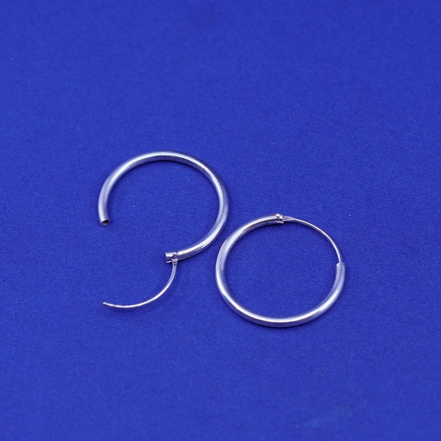 0.75”, vintage Sterling silver handmade hoop earrings, Modern 925 huggie