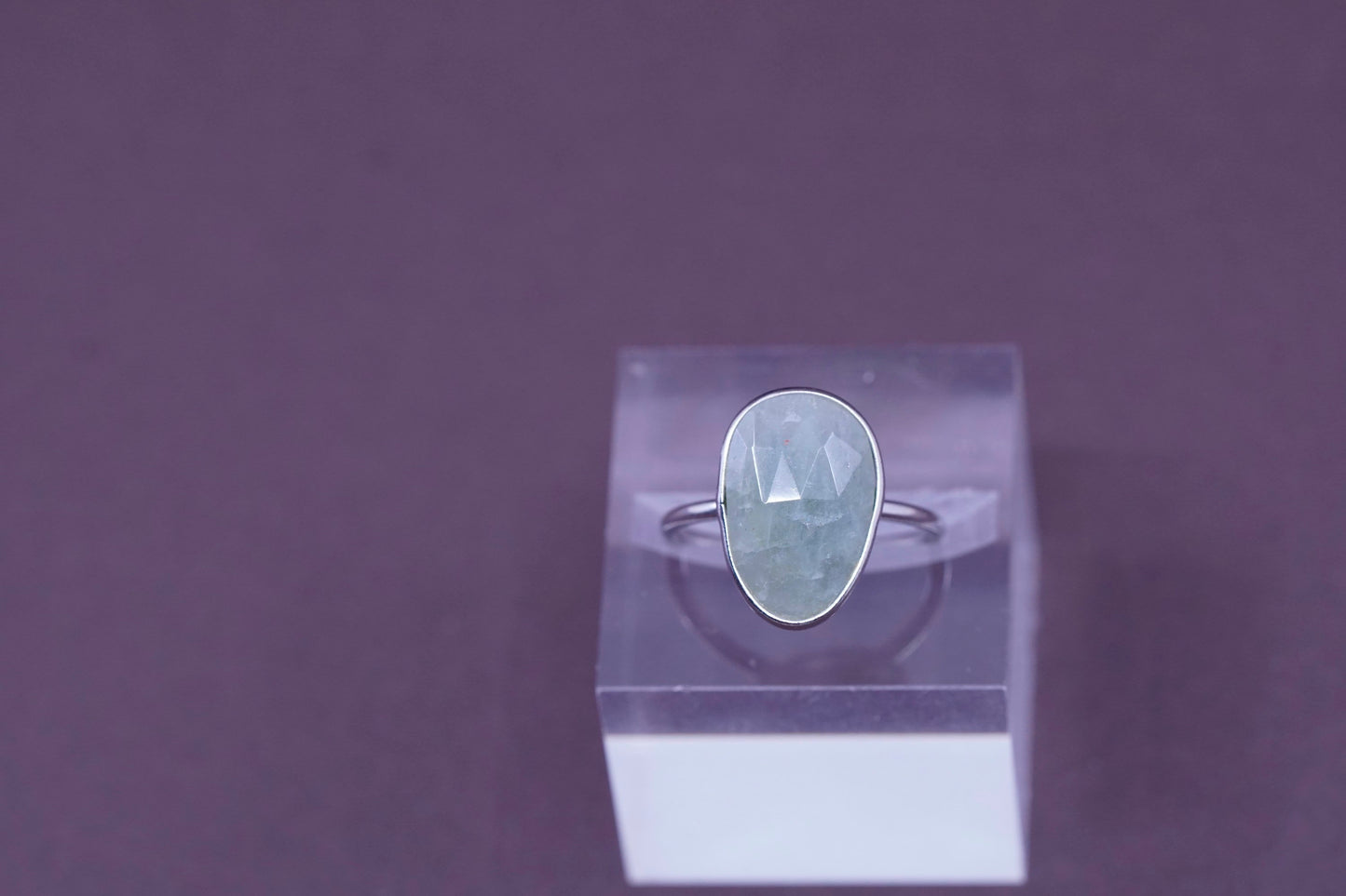 Size 8, vintage Sterling silver ring, 925 silver statement ring with jade