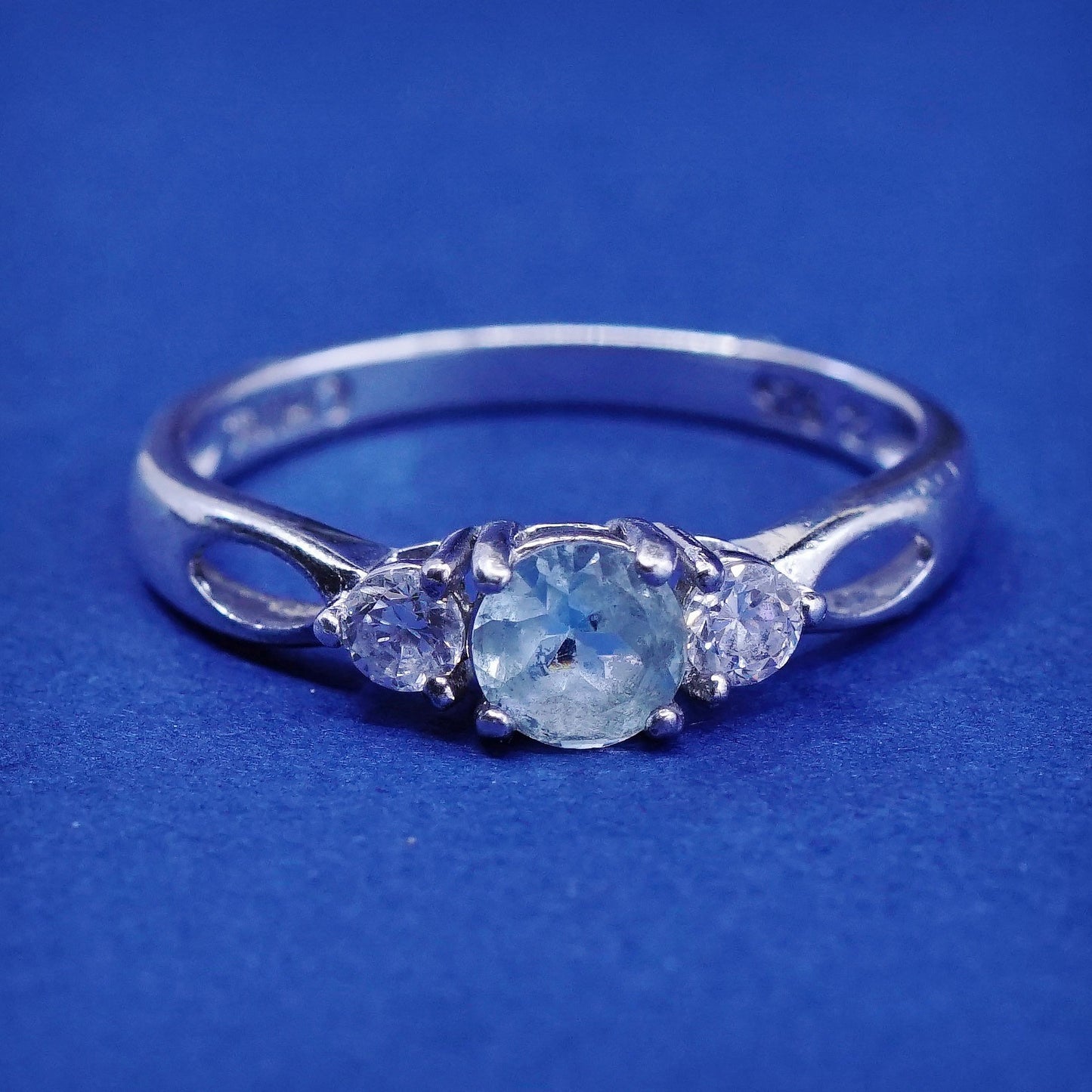Size 7.25, vintage sterling silver handmade ring, 925 silver with blue topaz