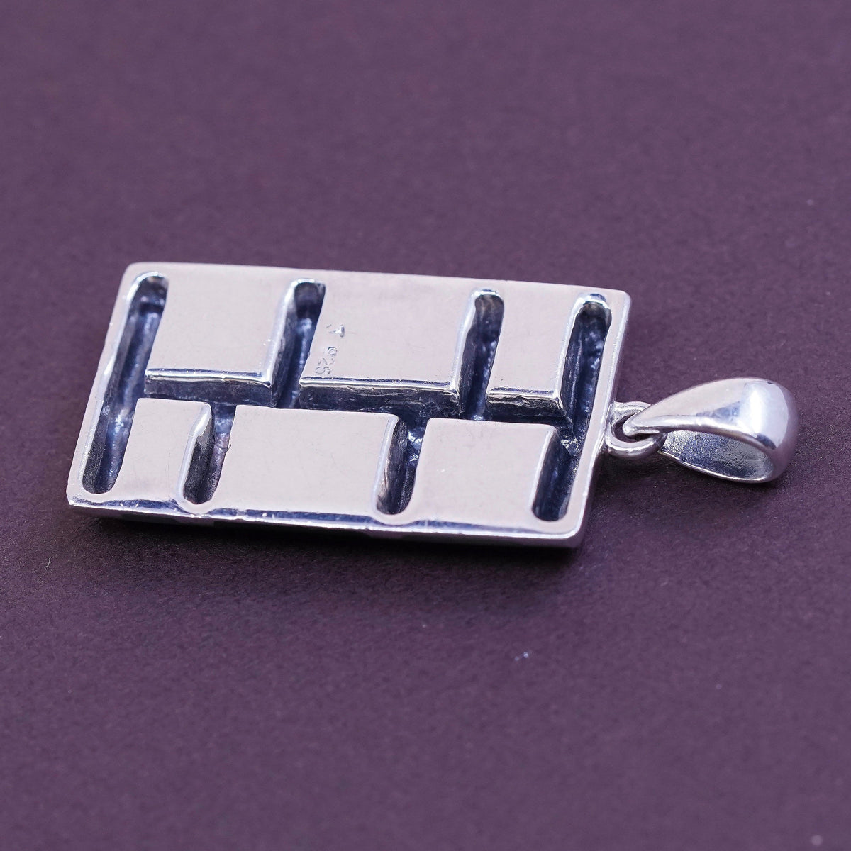 vtg Sterling 925 silver Jazz pendant w/ obsidian N mother of pearl