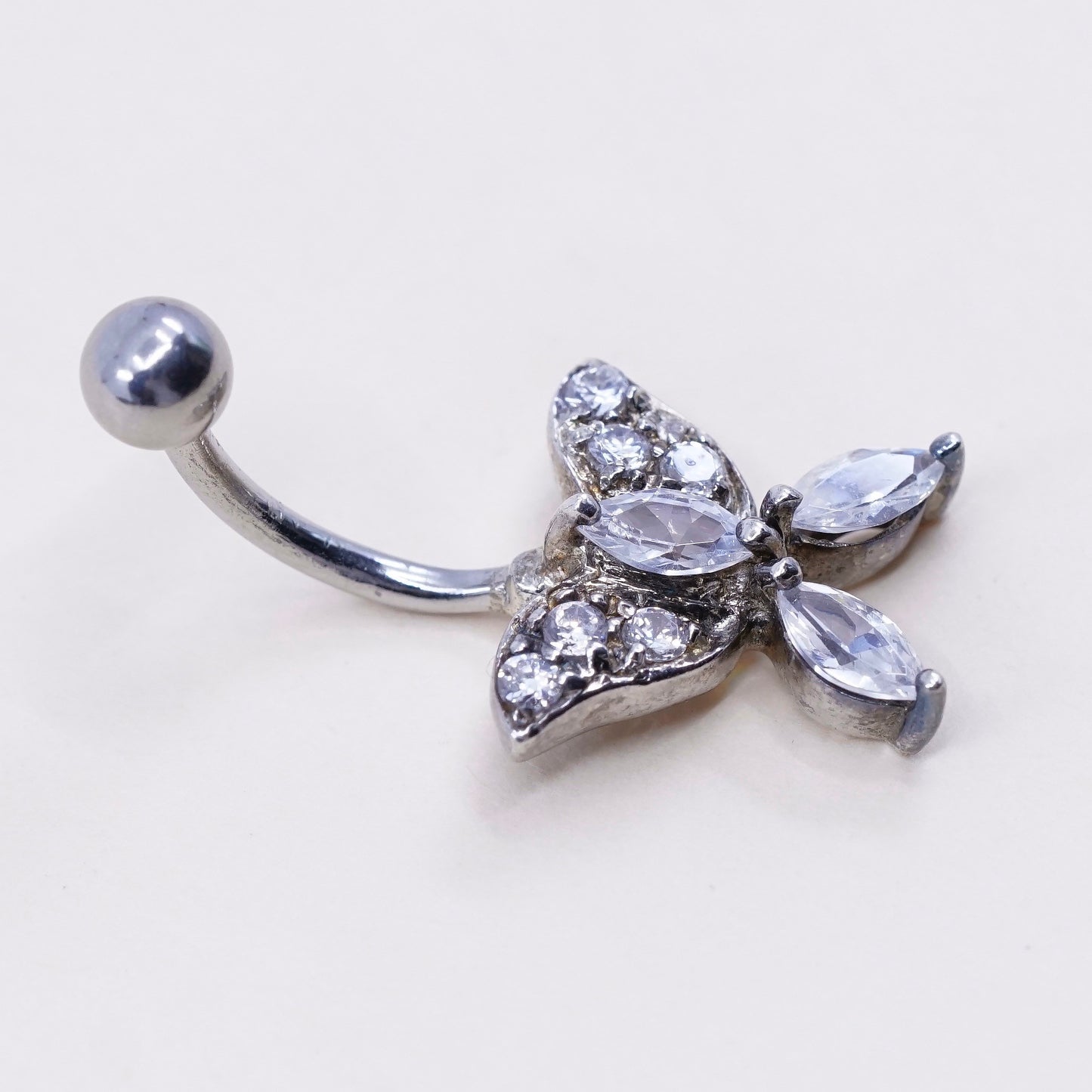 Vintage sterling silver handmade earrings, 925 butterfly with Cz, stamped 925