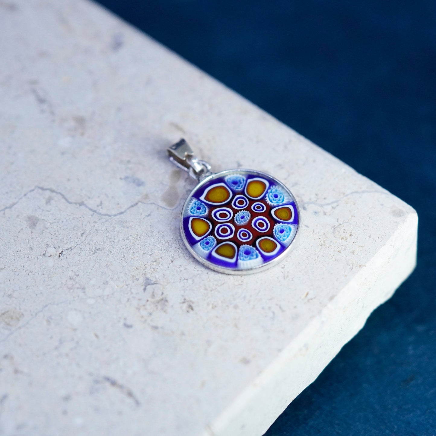 vtg handmade sterling 925 silver tag pendant multiciori authentic murano glass