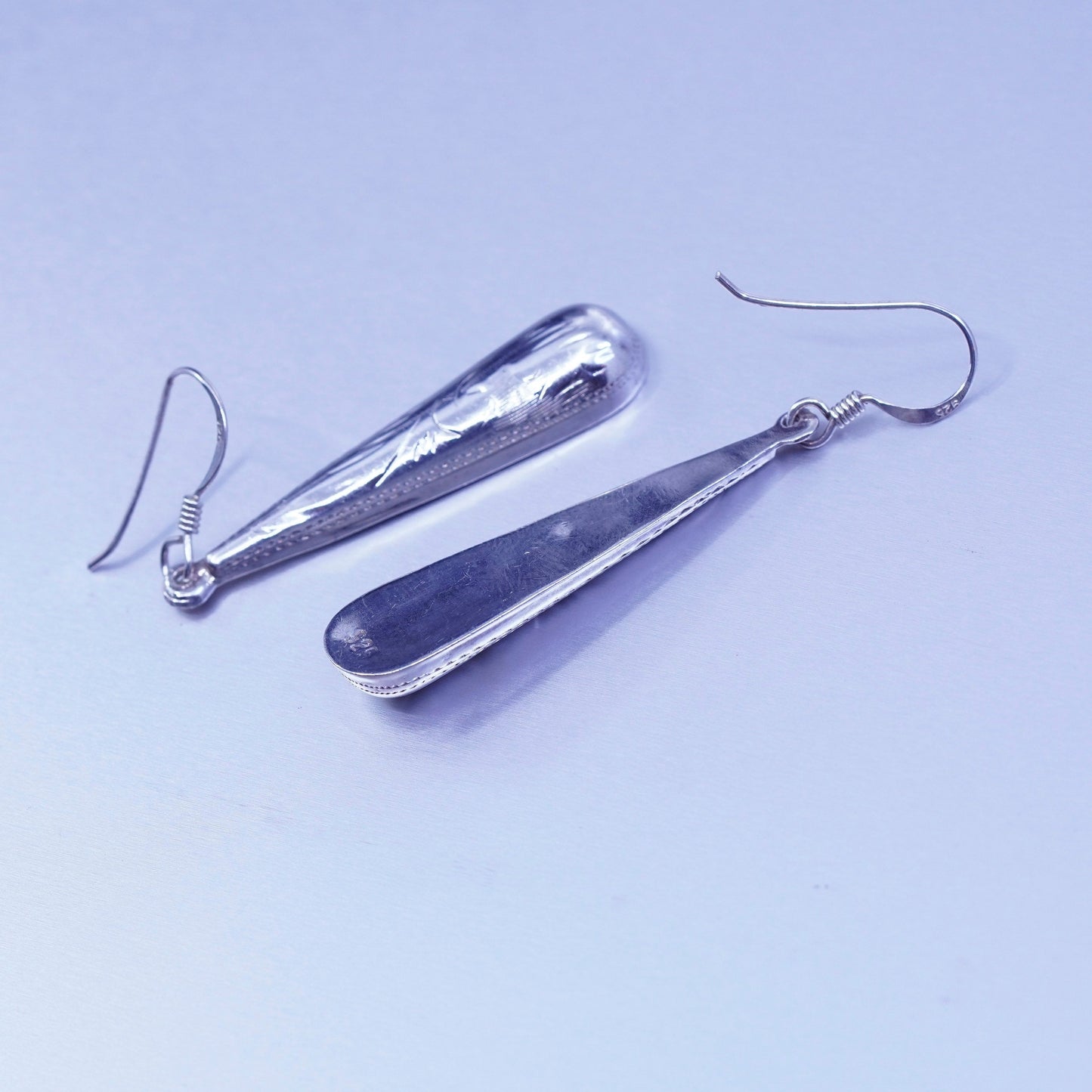 Vintage Sterling 925 silver handmade textured teardrop earrings