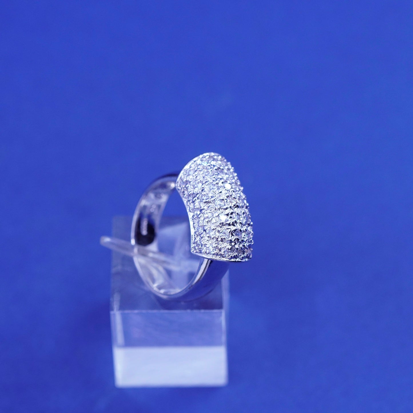 Size 7, vintage sterling silver ring with cluster Cz, statement band