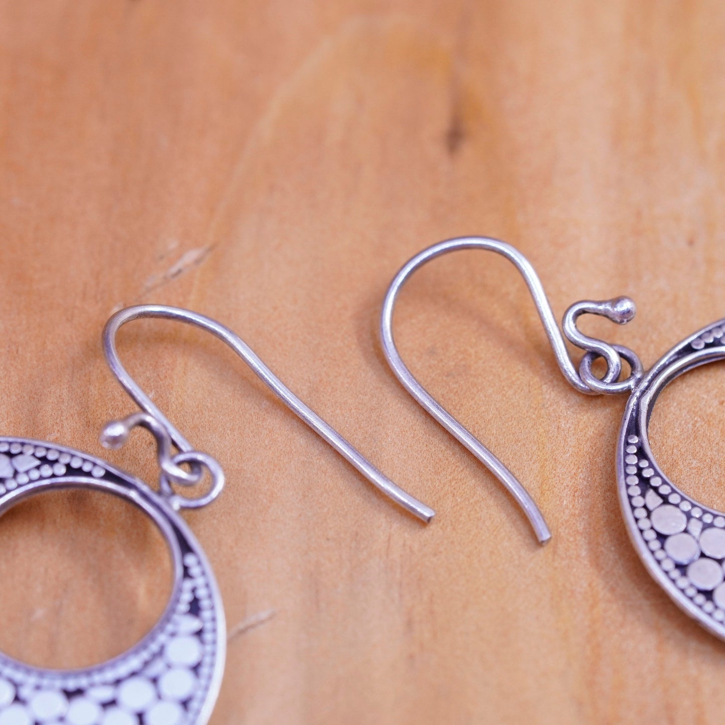 Vintage Sterling silver handmade earrings, 925 bead textured disc