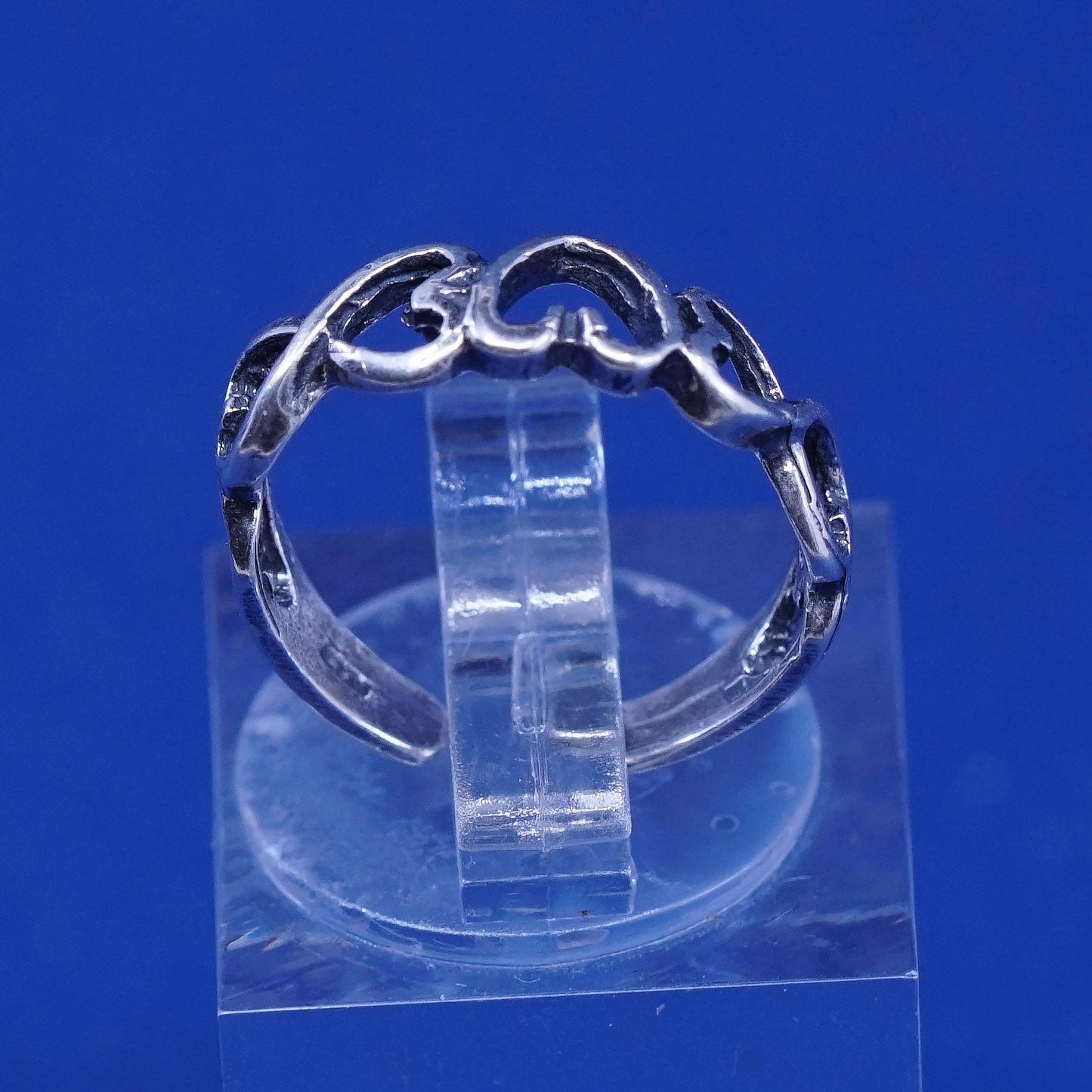 Size 2.5, vintage sterling silver handmade ring, 925 heart open band
