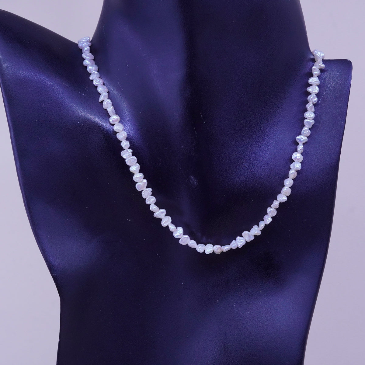 16”, Vintage pearl beads necklace chain with sterling 925 silver clasp