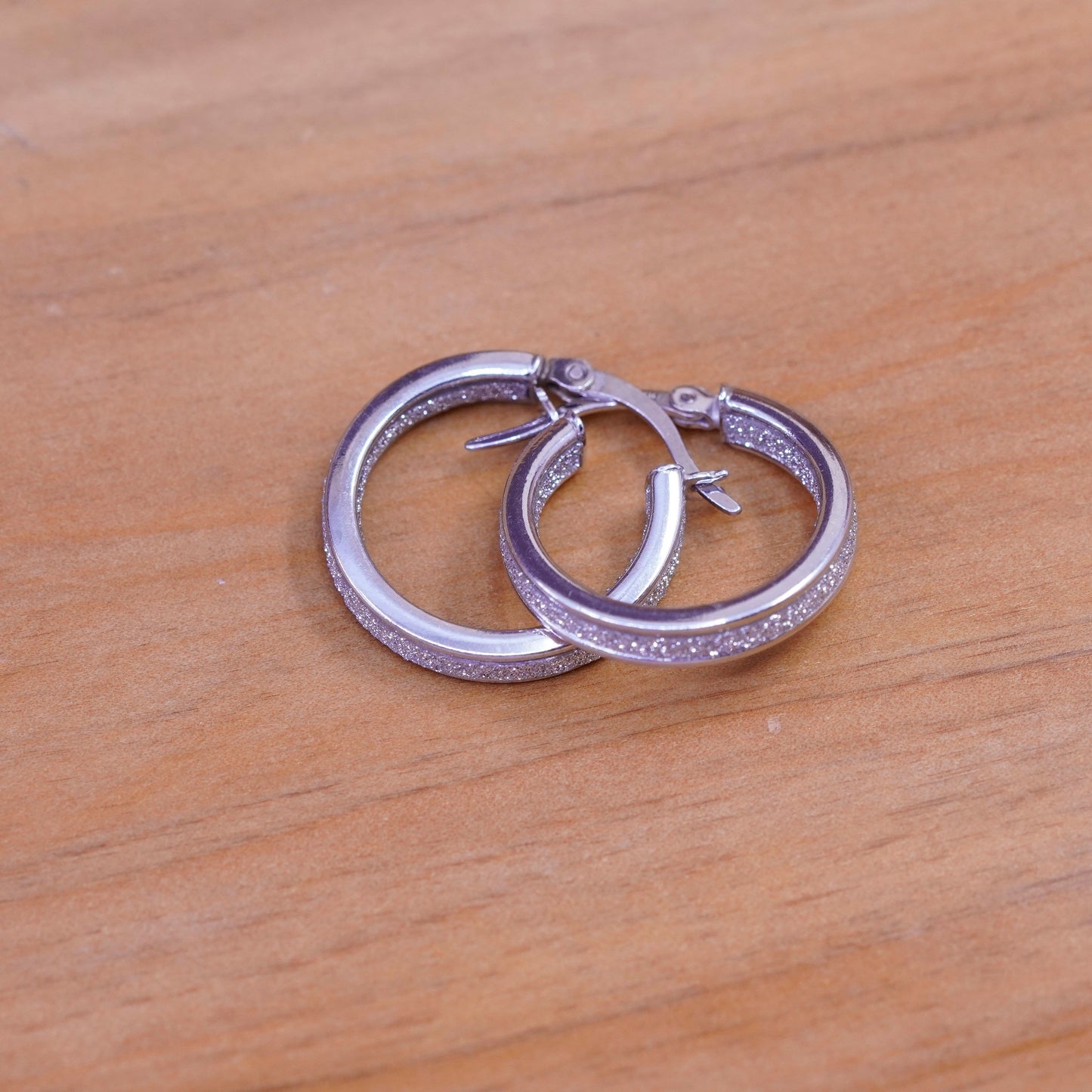 0.75”, vintage Sterling silver hoops, 925 earrings with glittering center