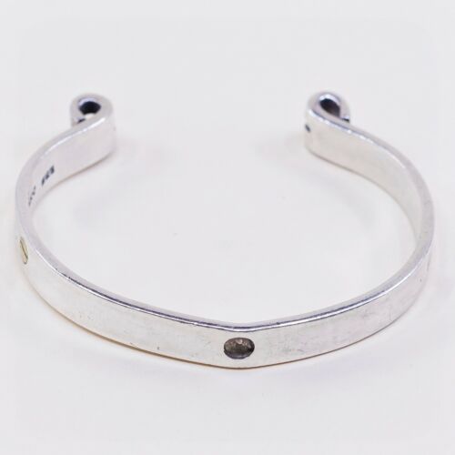 6.25”, Vtg Two Tone Sterling Handmade Cuff, Mexico 925 Silver Bracelet