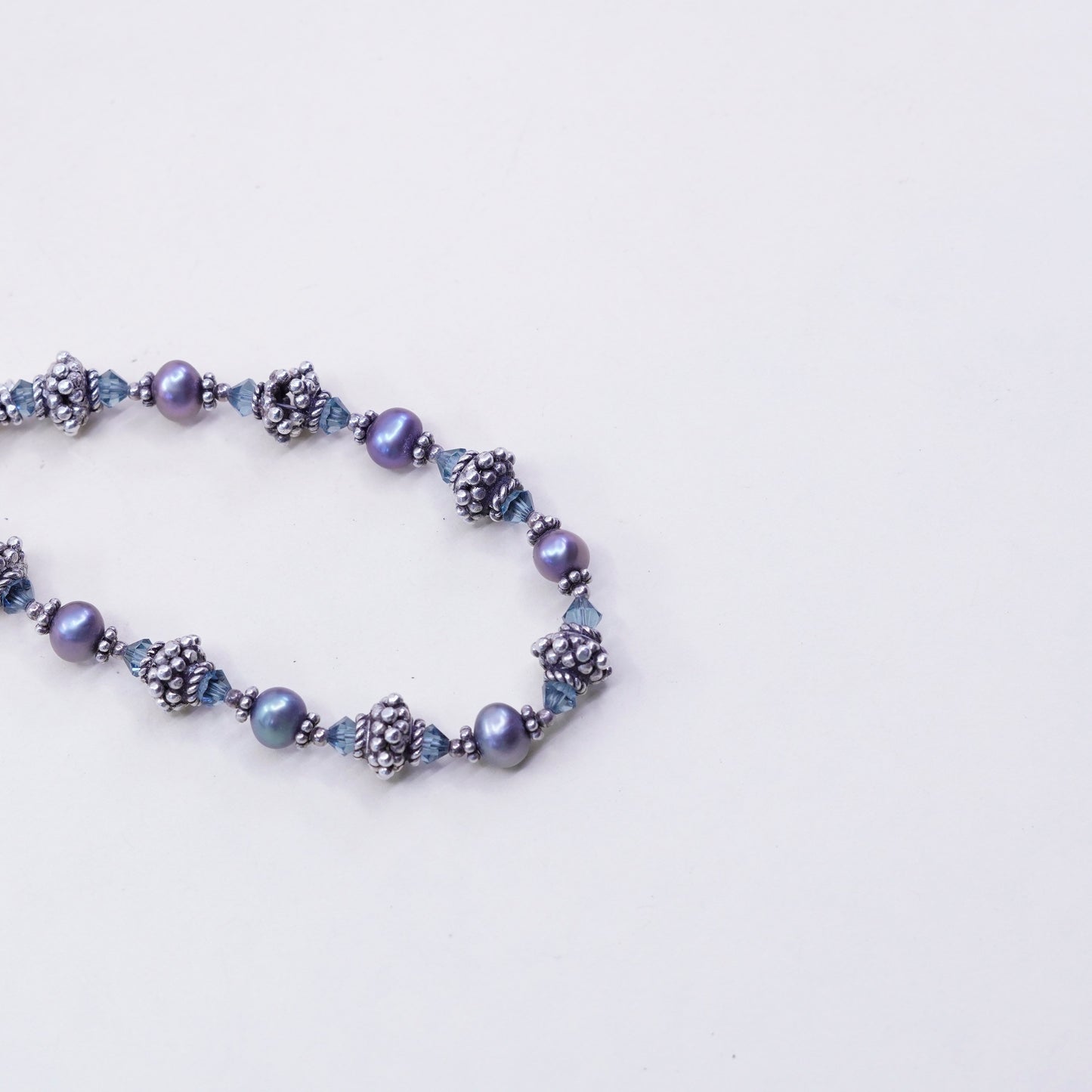 6”, Sterling 925 silver bracelet, pearl beads with crystal and heart closure