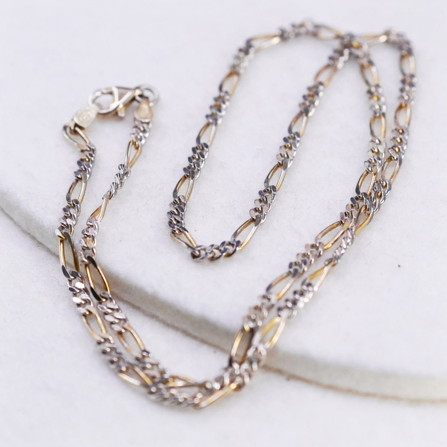 24” 3mm, vintage Italy two tone Sterling 925 silver figaro chain necklace