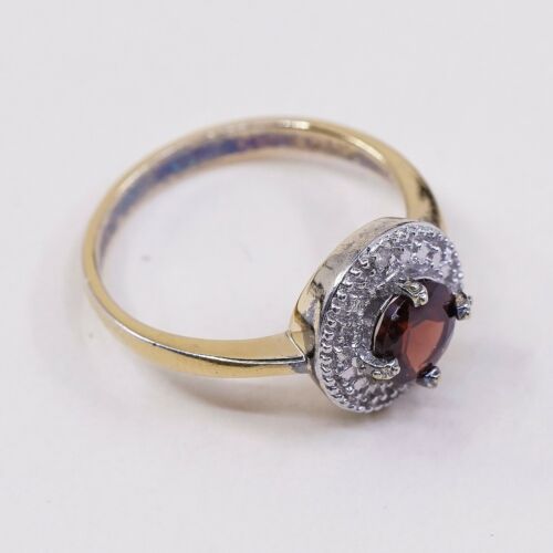 Sz 7, vermeil, gold over Sterling 925 Silver Ring W/ ruby N Diamond, Stamped 925