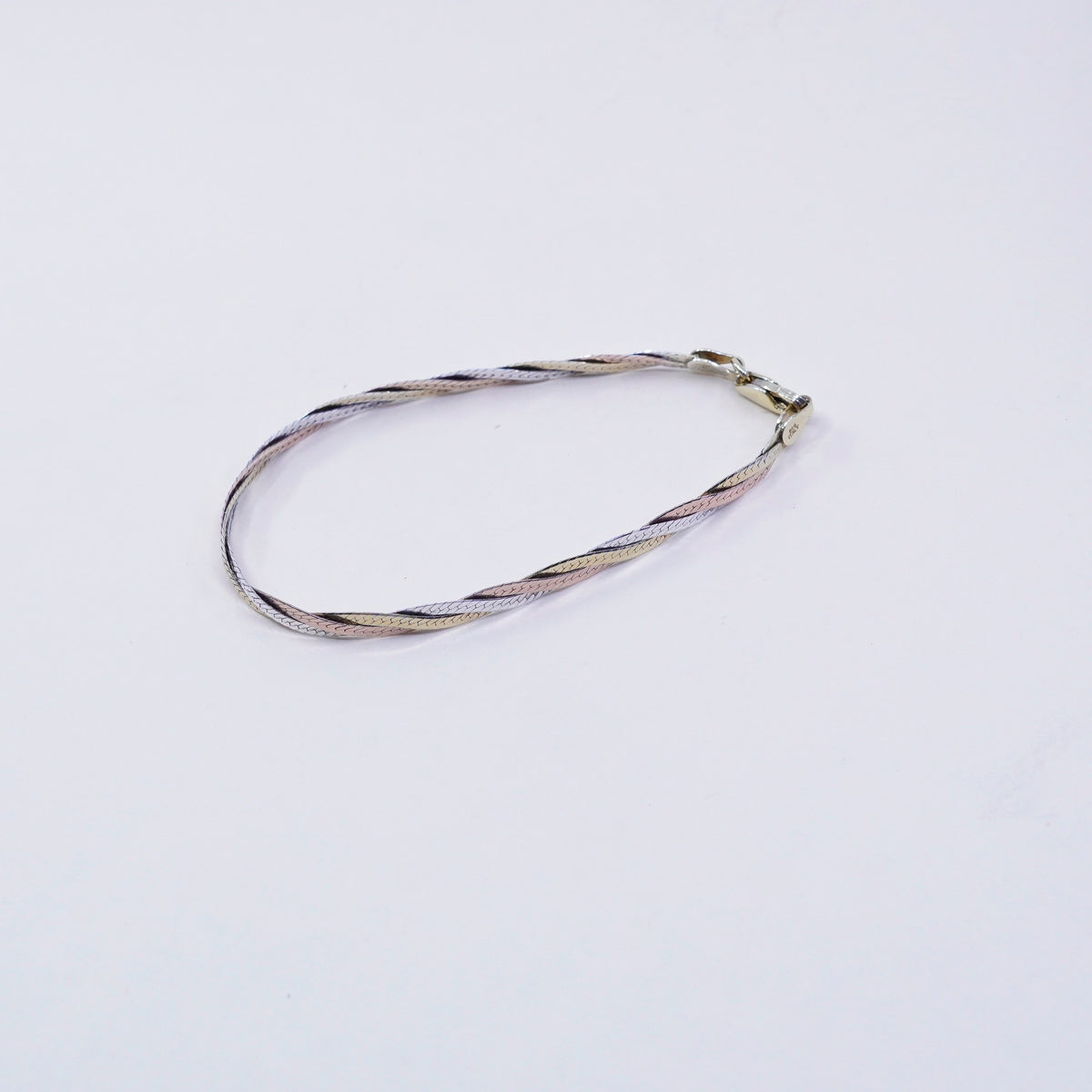 7”, vermeil gold sterling silver bracelet, triple tone 925 herringbone chain