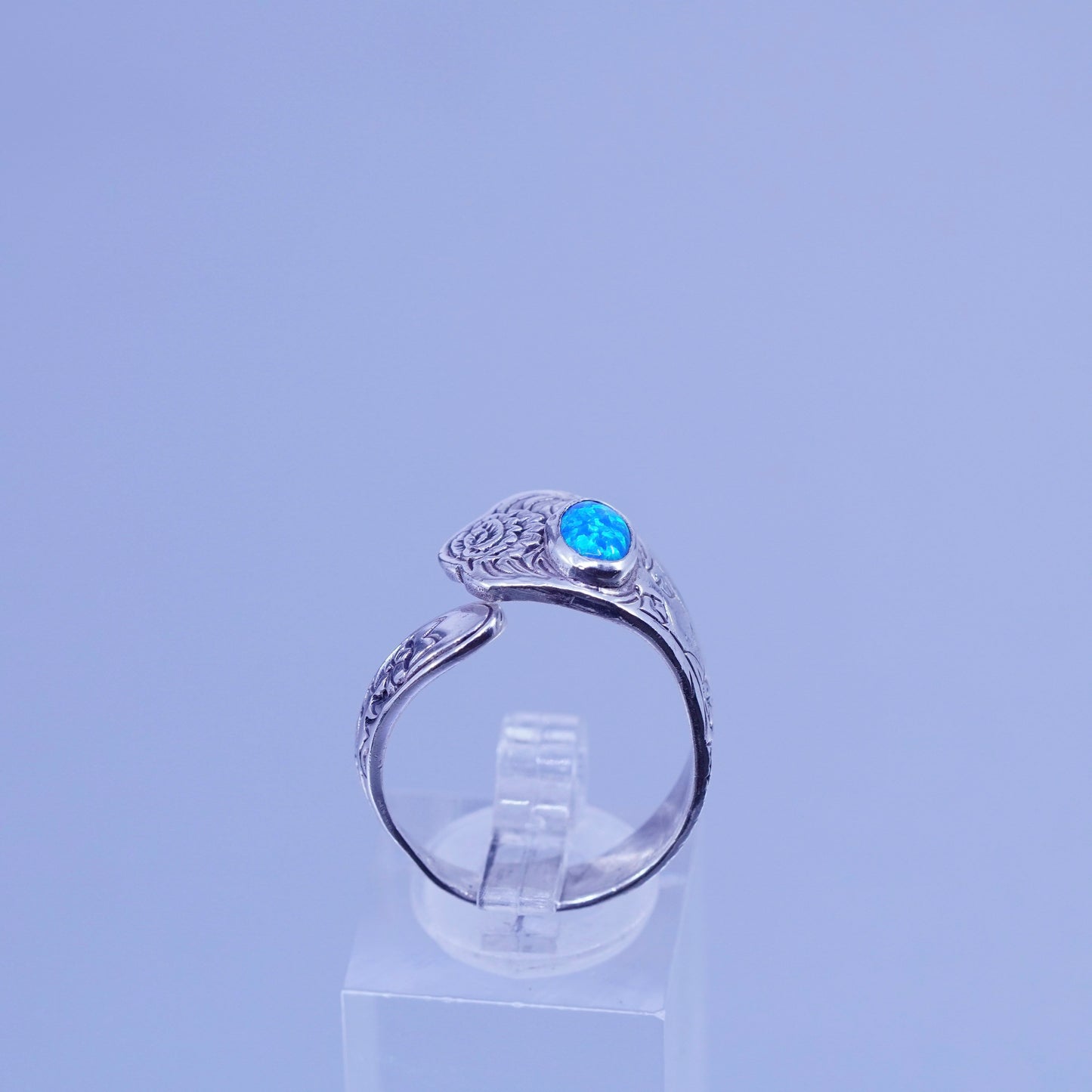 Size 8.25, vintage Sterling 925 silver handmade wrap ring with opal
