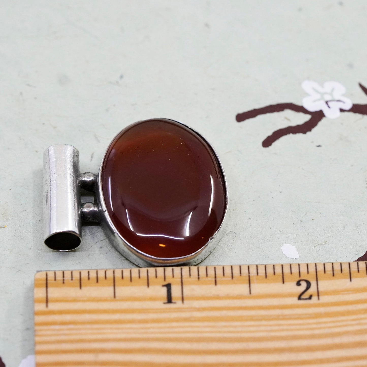 Vintage sterling silver handmade pendant, 925 oval with carnelian