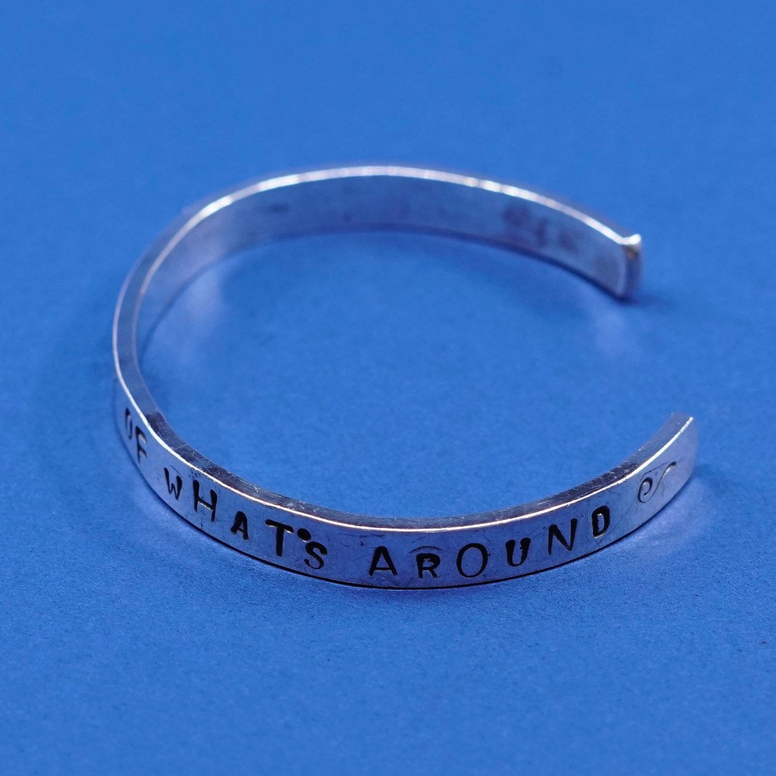 6.75", vtg sterling silver handmade bracelet, hammered quote 925 cuff well make