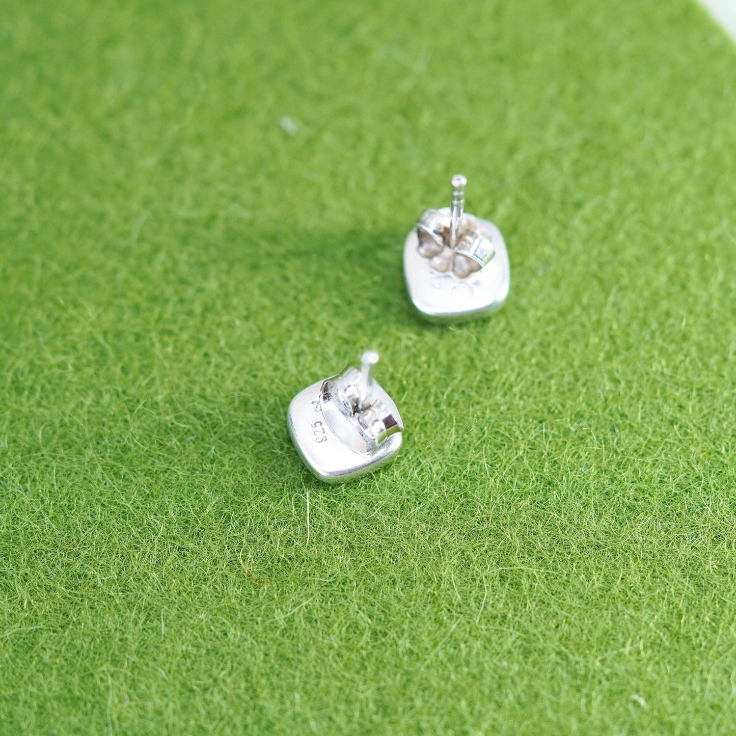 Vintage sterling silver handmade earrings, 925 square studs with amethyst
