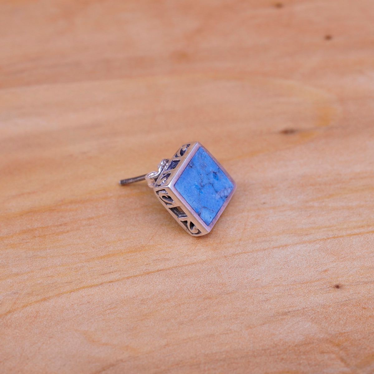 Sterling silver handmade earrings, southwestern 925 square with turquoise studs