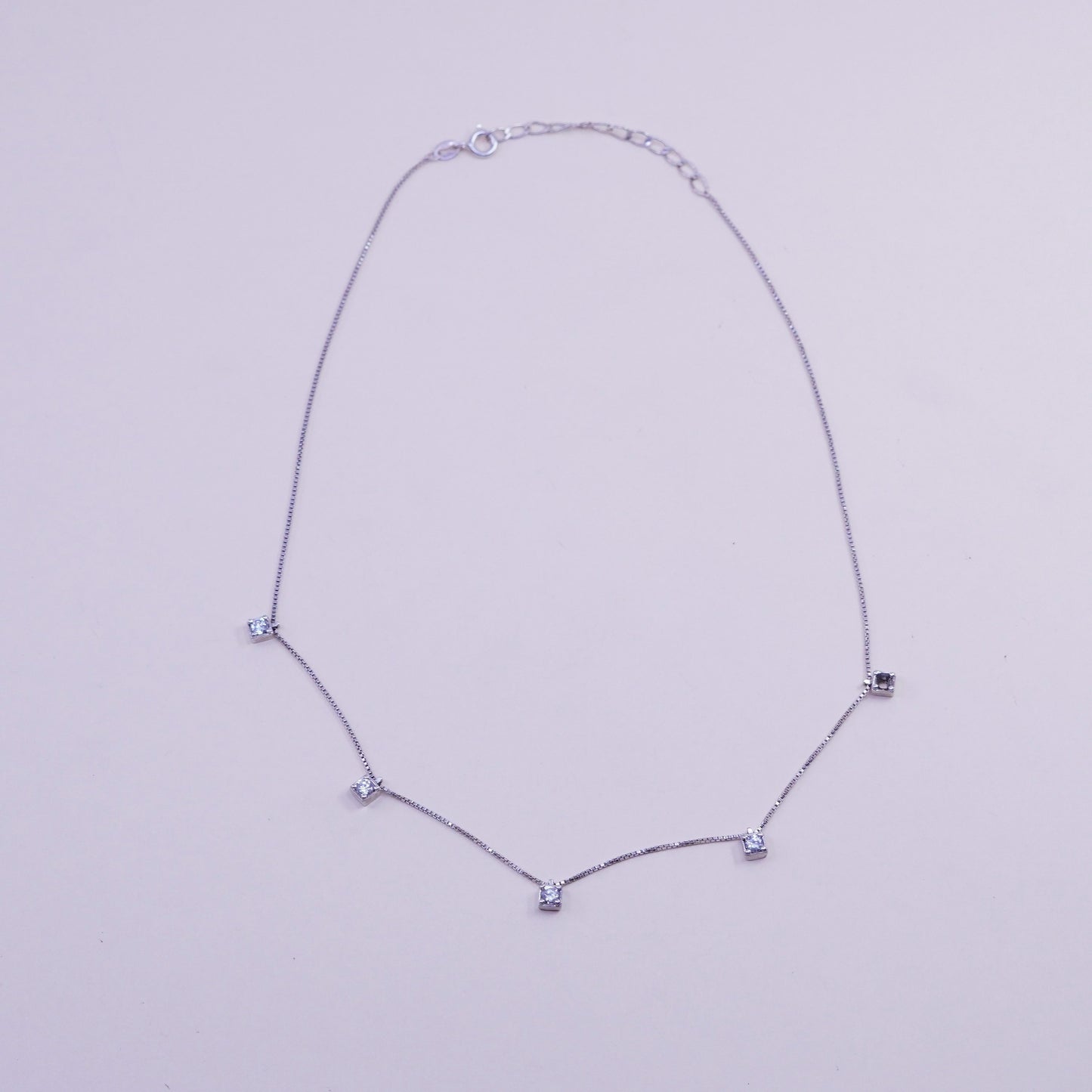 16+2”, vintage sterling silver box chain necklace with cz