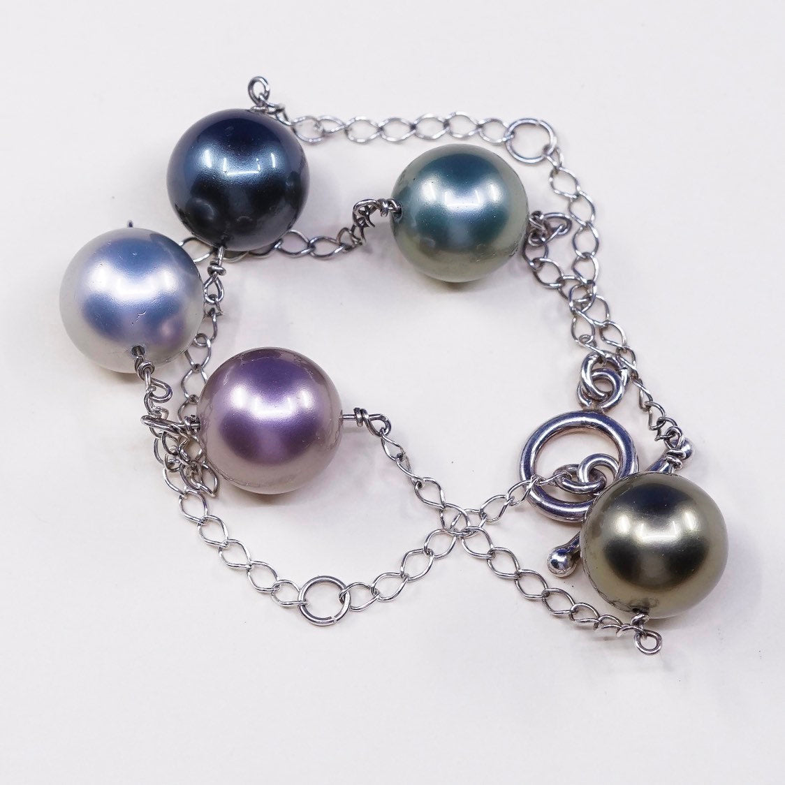 16", vtg Sterling silver handmade circle necklace, 925 w/ pearl beads