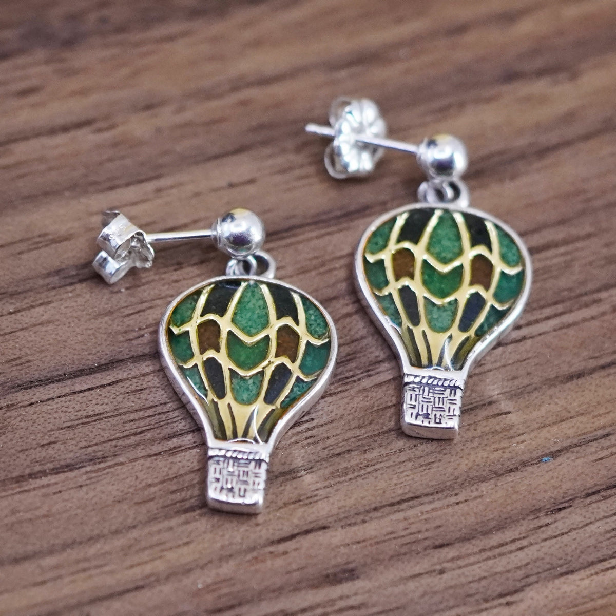 vtg Carolyn Pollack Relios Sterling 925 Silver Hot Air Balloon Enamel Earrings