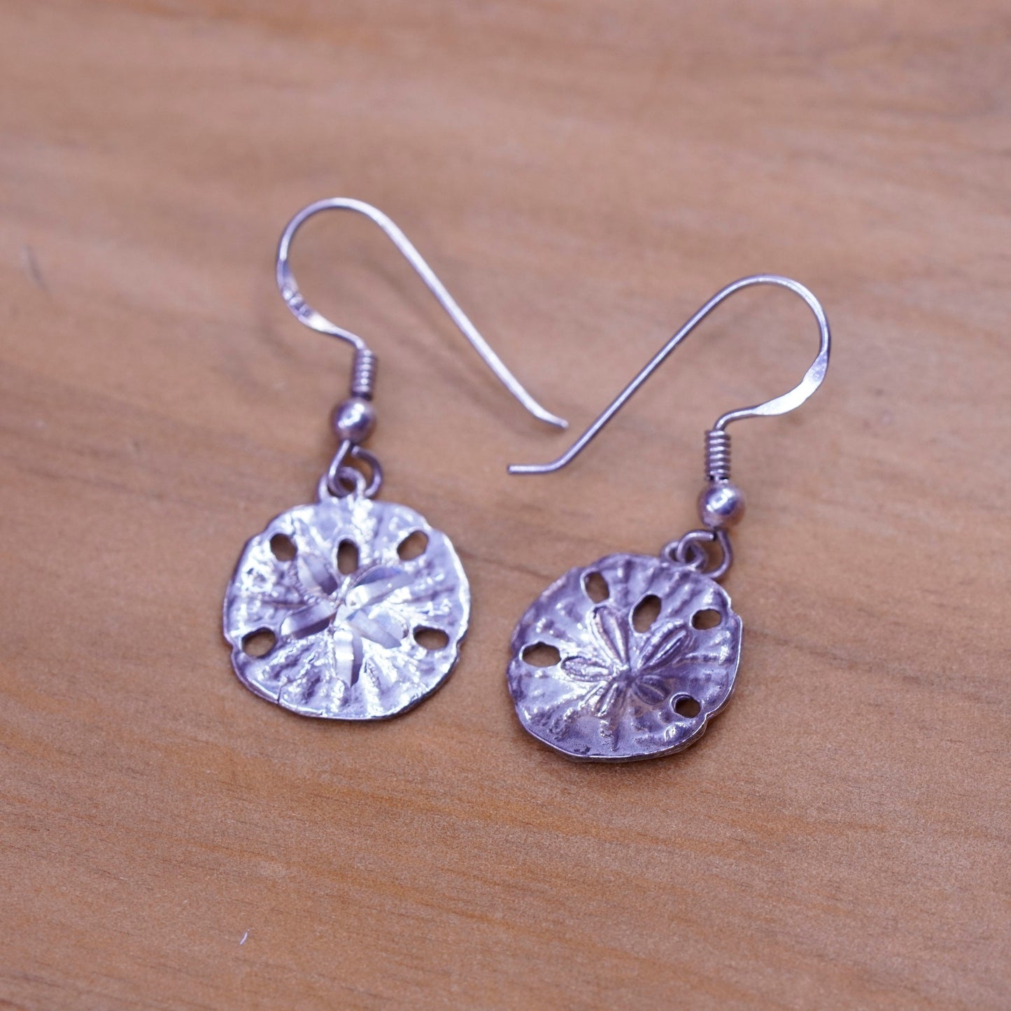 Vintage Sterling silver handmade earrings, 925 sand dollar drops