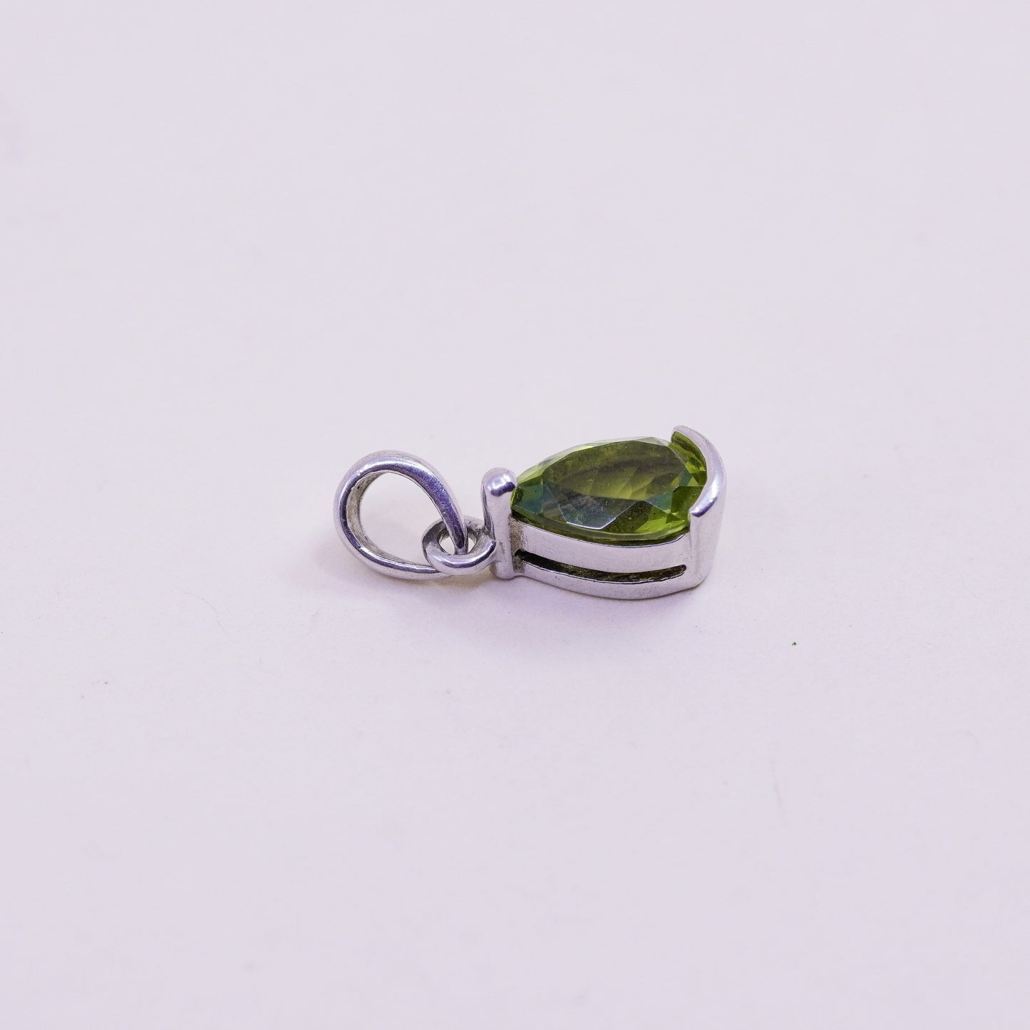 Vintage handmade Sterling 925 silver angel pendant with teardrop peridot