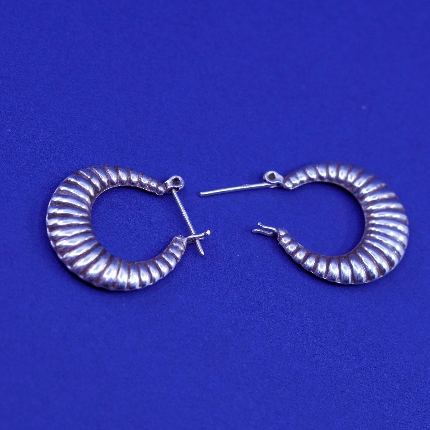 1”, vintage Sterling silver handmade earrings, 925 ribbed hoops