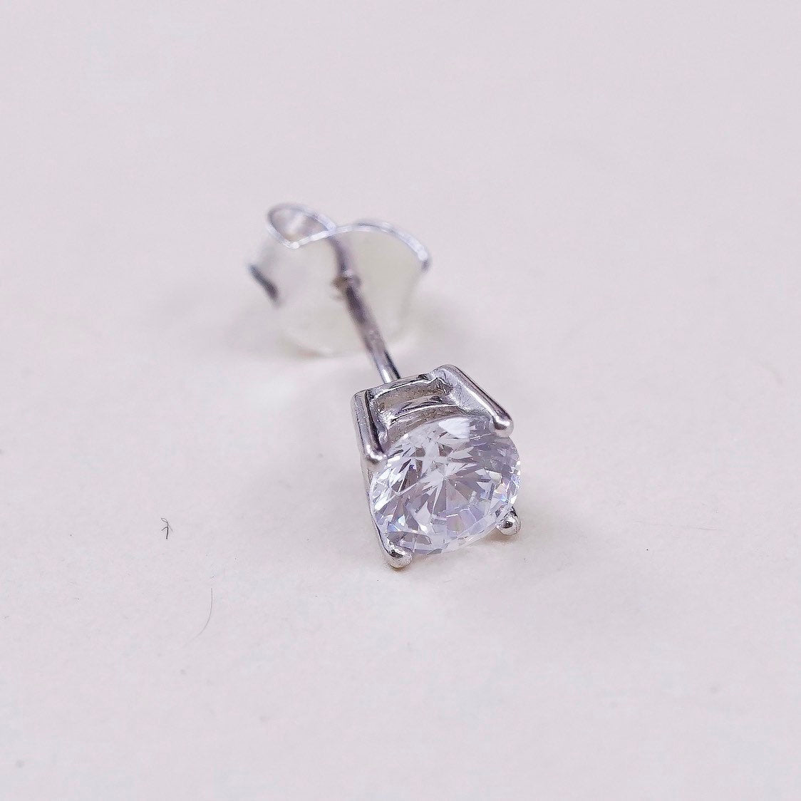Vintage sterling silver genuine cz studs, fashion minimalist earrings