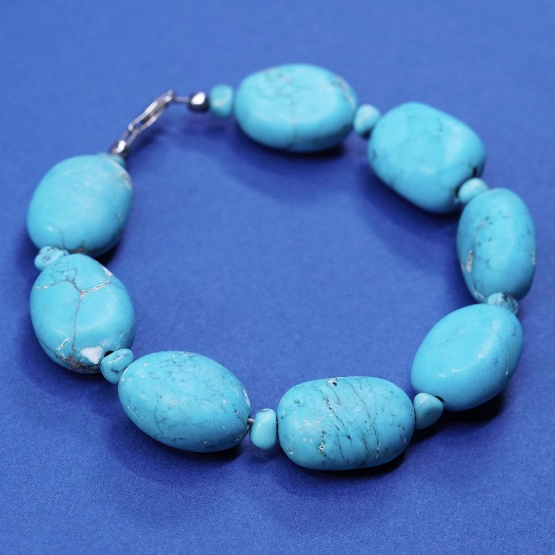 6.75”, vtg sterling 925 silver handmade bracelet Native American turquoise bead