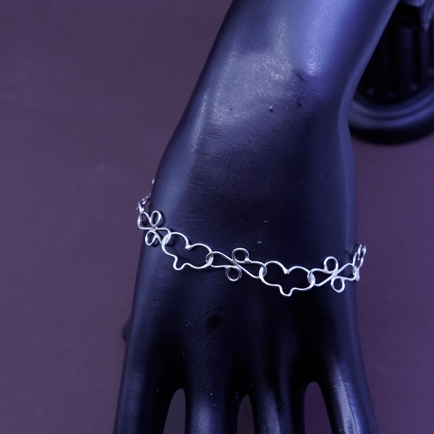 7”, vintage Sterling 925 silver handmade wired circle chain bracelet