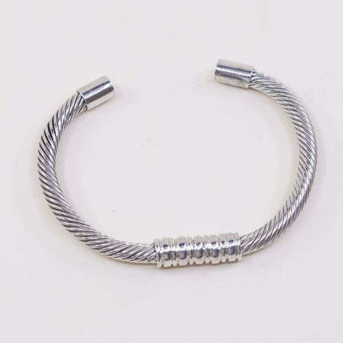 6.5”, Vtg Sterling Handmade Rope Cuff, Mexico 925 Silver Cable Bracelet