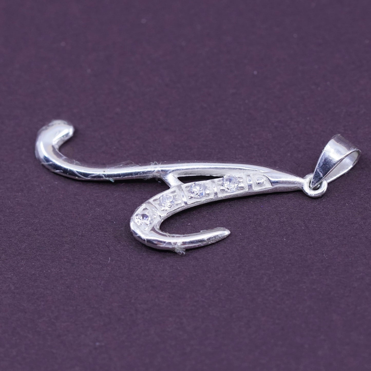 Vintage Sterling silver handmade initial A pendant, 925 charm with cz
