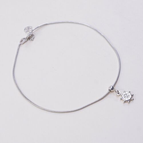 9.5”, Sterling Silver Handmade Bracelet, 925 Snake Chain Anklet W/ Anchor Charm