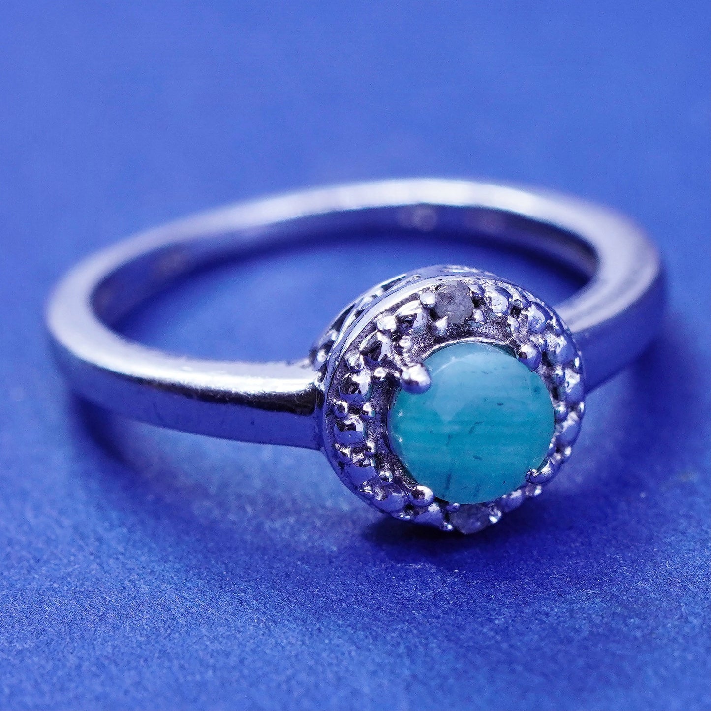 Size 6.25, vintage sterling silver handmade ring, 925 with jade and diamonds