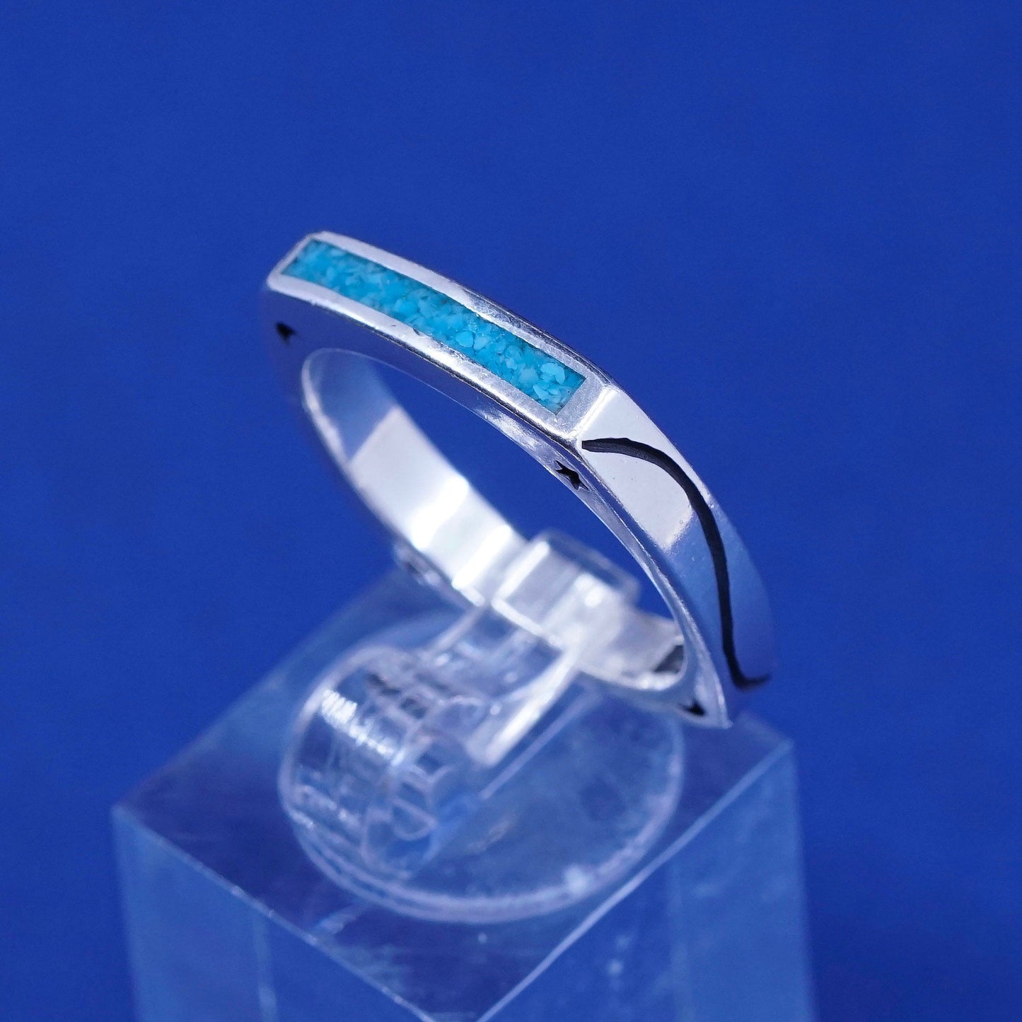 sz 9.25, Ava Yetter sterling silver handmade ring 925 band w/ turquoise N stars